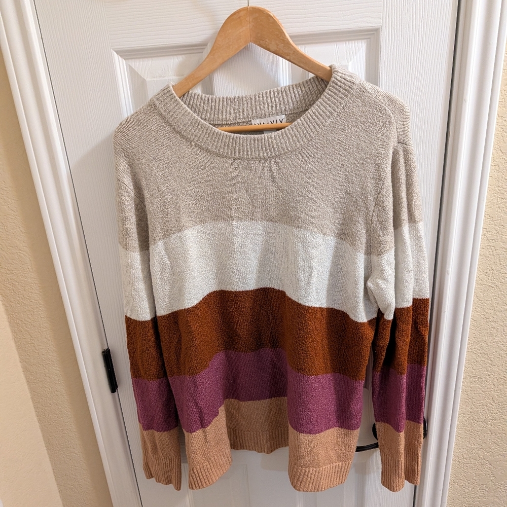 Universal Thread Striped Sweater in Cream, Brown, and Pink